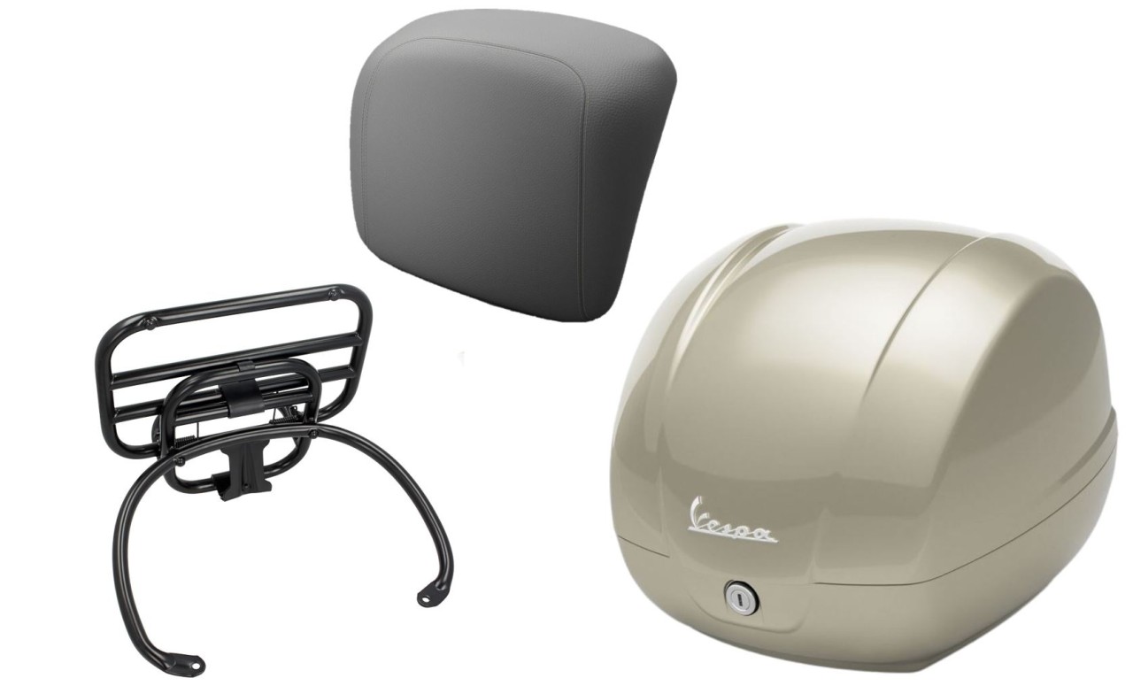 Topcase Kit 36L beige (Q01), Gepäckträger schwarz für Vespa GTS 125/300/310