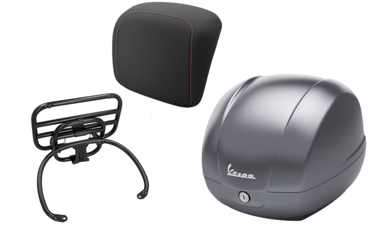 Topcase Kit 36L grau titanium (707/C), Gepäckträger schwarz für Vespa GTS 125/300/310